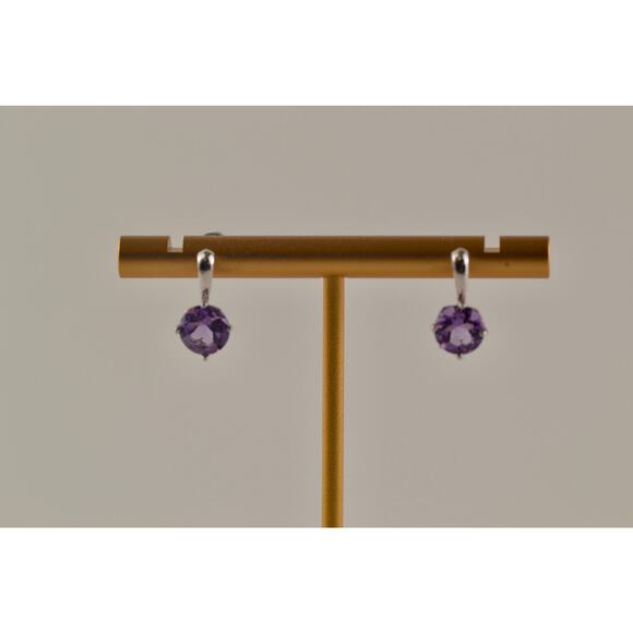Sterling Silver Amethyst Earrings Drop Dangle Round Cut Made in China 925 - Picture 5 of 9